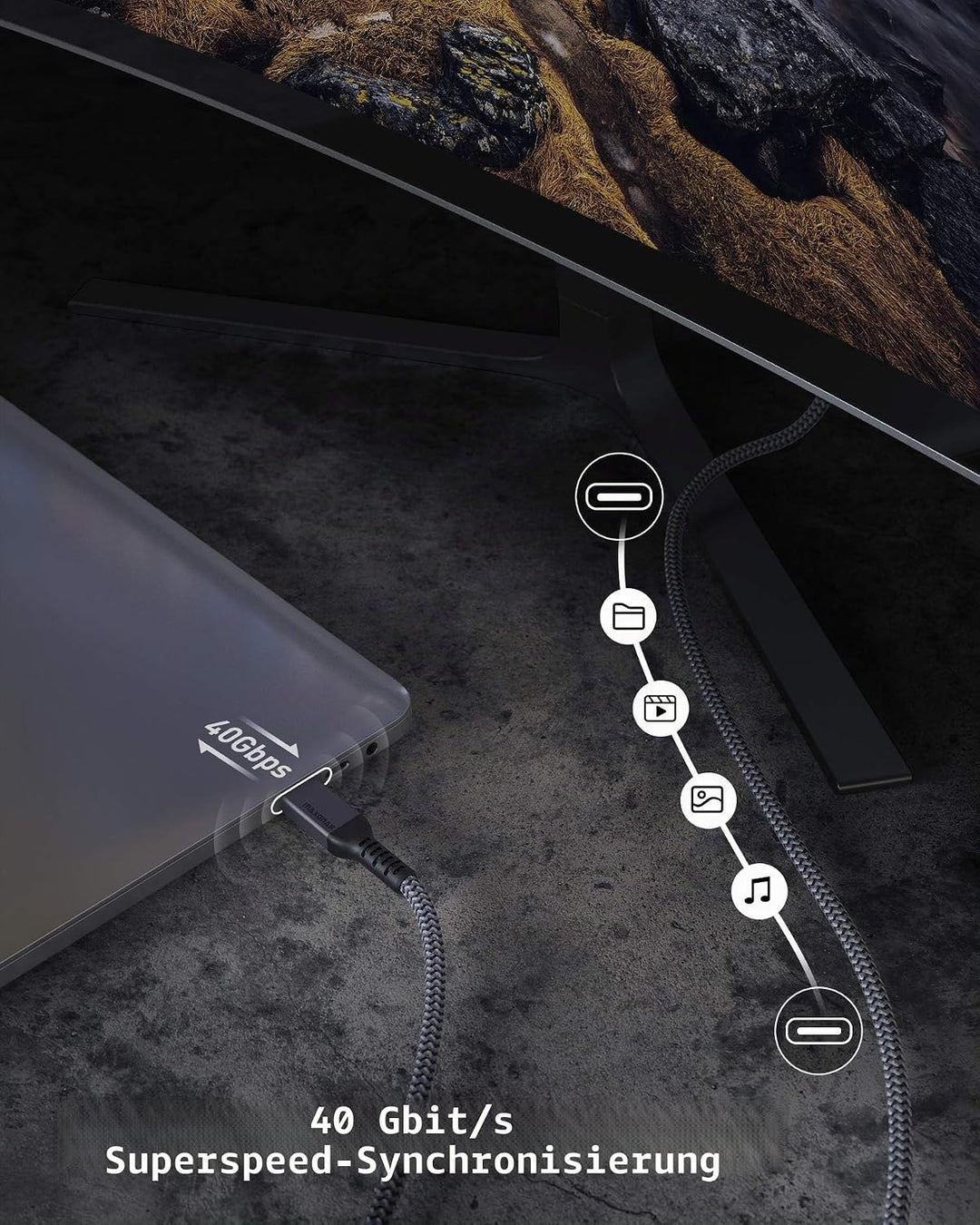 Maxonar Thunderbolt 4 Kabel 1m/40Gbps, TB4 USB C 4.0 Kabel Unterstützt 1x8K 60hz oder doppelten 4K60