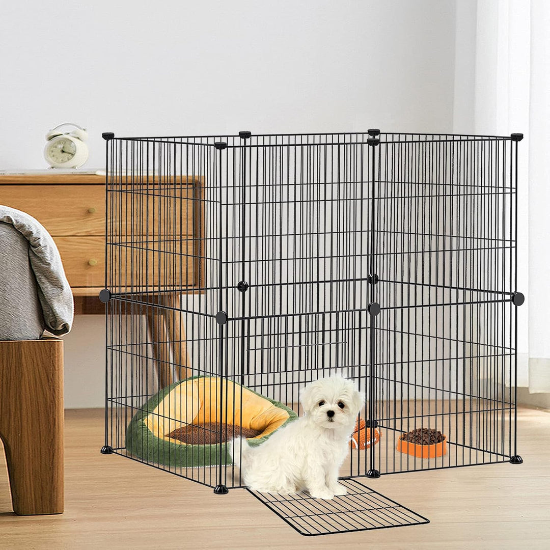 FIVMEN Freilaufgehege Kleintiergehege 142x72x36cm Freigehege Gittergehege 12-Platten Laufstallgitter