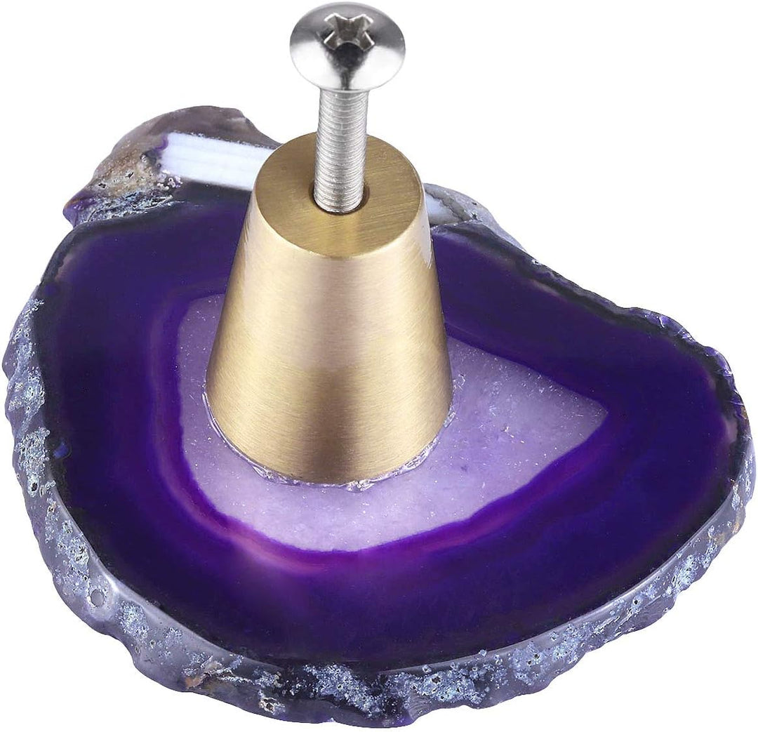 mookaitedecor Satz von 6 Schubladenknopf Natürlichen Violett Achat Messing Dekoration Möbel Schublad