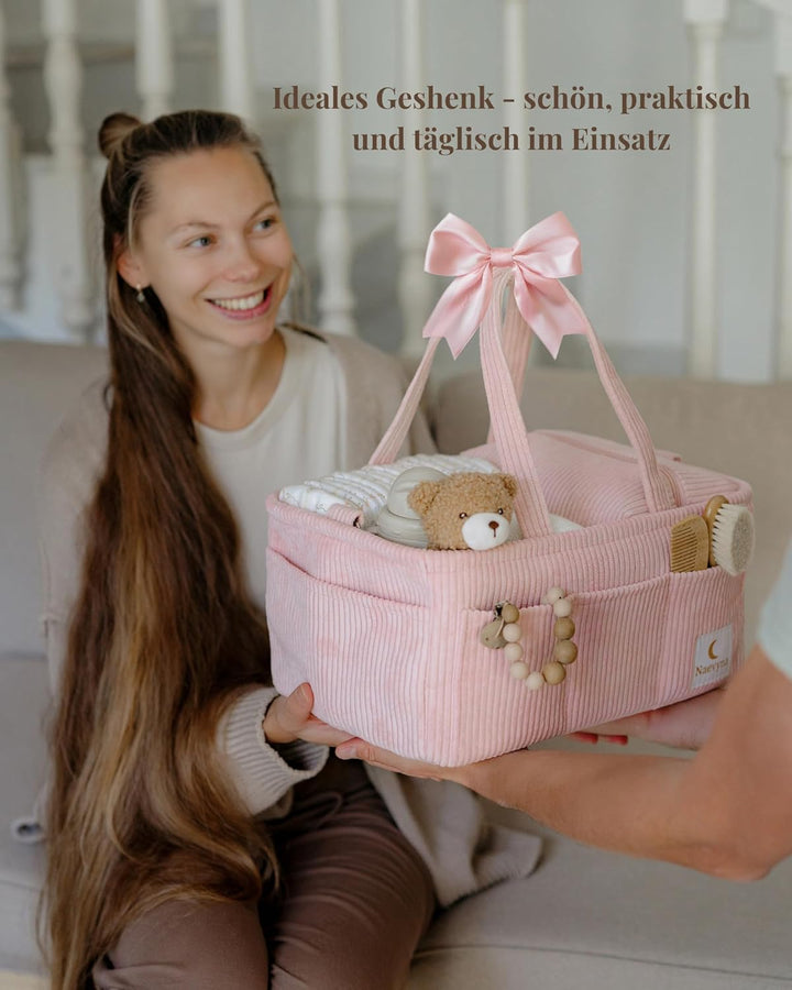Wickelkorb Organizer aus Cord 2-in-1 mit Schultergurt und Windeltasche - Windel Caddy für den Wickel