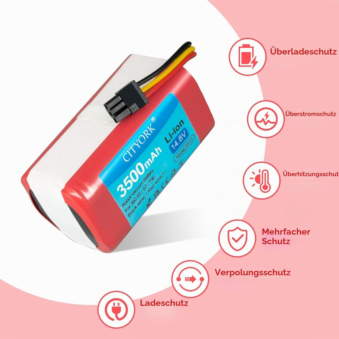 CITYORK 14,8 V 3500 mAh Ersatzakku für 360 S5 S7 S7 Pro T90, wiederaufladbarer Li-Ion-Staubsauger-Ak