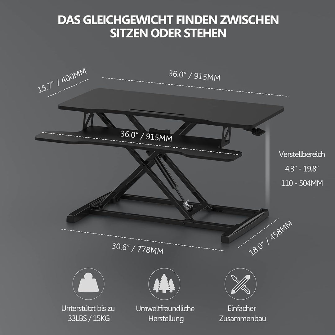 FITUEYES Höhenverstellbar Schreibtischaufsatz Büro Sitz Steh Computertisch 92 * 40 cm Stehpult mit T