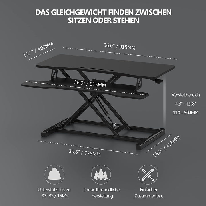 FITUEYES Höhenverstellbar Schreibtischaufsatz Büro Sitz Steh Computertisch 92 * 40 cm Stehpult mit T
