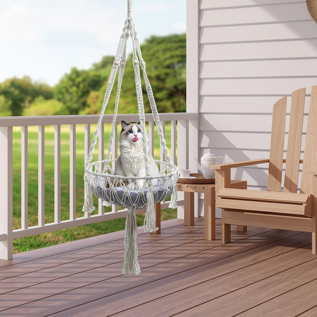 Generisch Macrame Katzen Hängematte - Makramee Hängesessel Im Boho Stil - Geflochtener Baumwollnetzk