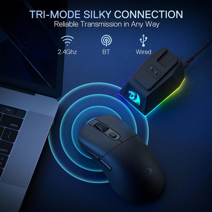 Redragon M998 - Leichte Wireless Gaming Maus mit RGB Magnet-Lade Dock, BT/2.4G Wireless/Kabelgebunde