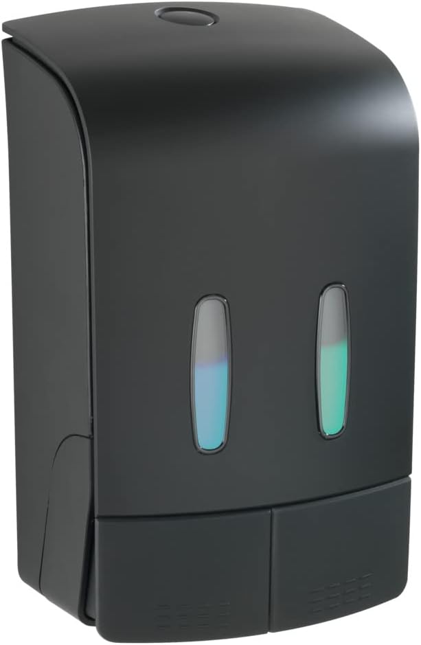 WENKO 2-Kammer Desinfektionsmittel- und Seifenspender Tartas Schwarz, hygienischer Wand-Spender für