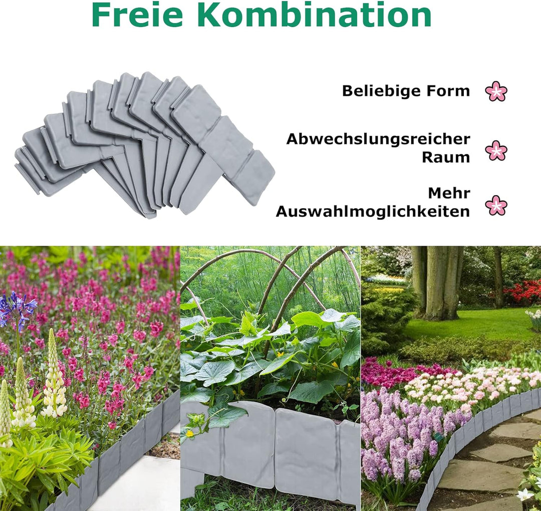 Gimisgu Rasenkante Kunststoff 20M Grau 80 Stücke Beeteinfassung Steinoptik Garden Border aus Polypro