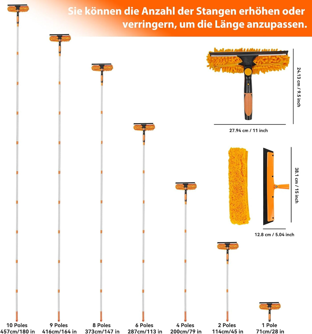 4.5M Fensterwischer Teleskop Fuer Fenster: 2 in 1 Fensterputzer Putzen Set Profi Abzieher Fensterabz