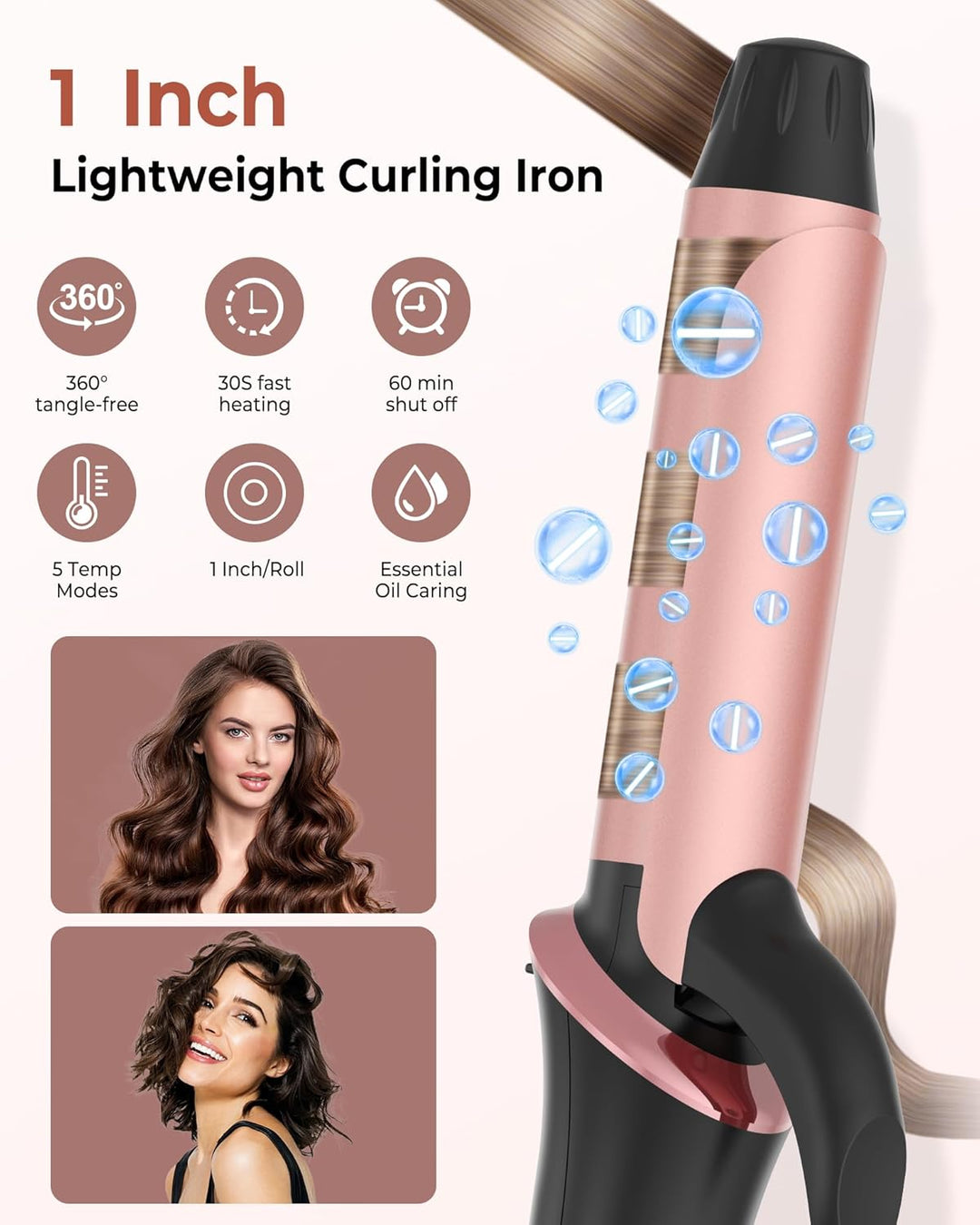 UKLISS Mini Lockenstab für Kurze Haare, 25mm Reise Lockenstab Kleine Locken, LCD Display 120-200℃, m