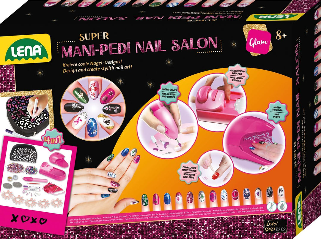 Lena 42654 42654EC Super Mani Pedi Nail Salon, 4 in 1 Nagelstudio für Kinderhände, Komplettset zum V