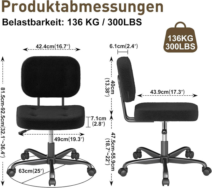 AnyGod Schreibtischstuhl ohne Armlehne, Kompakter Drehstuhl mit Rollen & Höhenverstellbar, Ergonomis