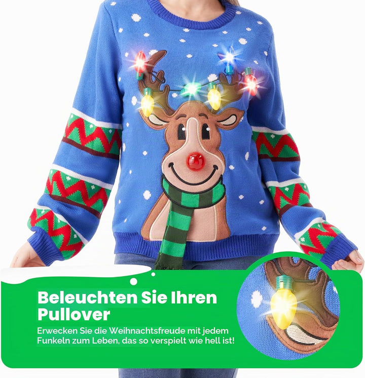 JOYIN Damen LED Beleuchtete Rentier Hässliche Weihnachtspullover Damen mit Integrierten Leuchtmittel