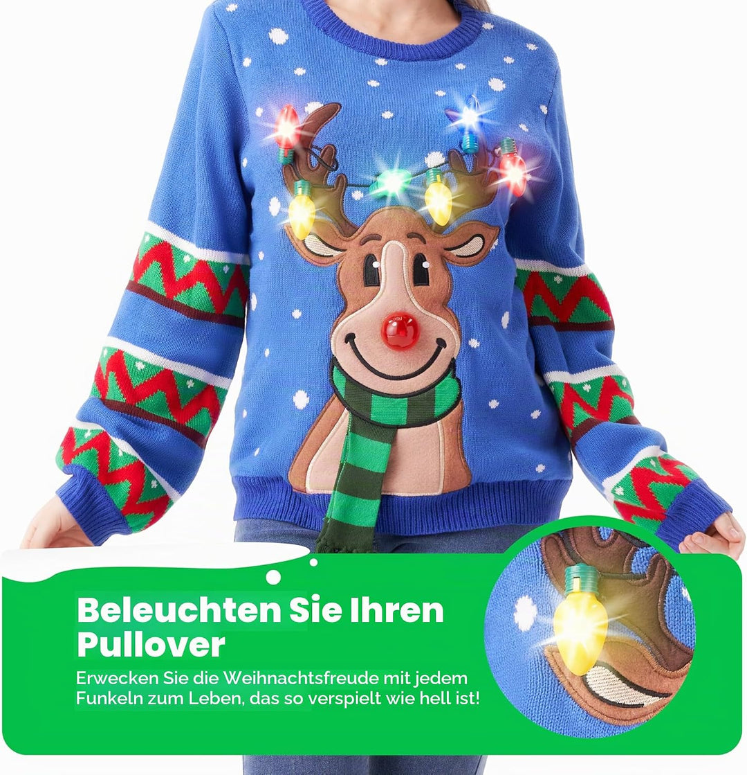 JOYIN Damen LED Beleuchtete Rentier Hässliche Weihnachtspullover Damen mit Integrierten Leuchtmittel