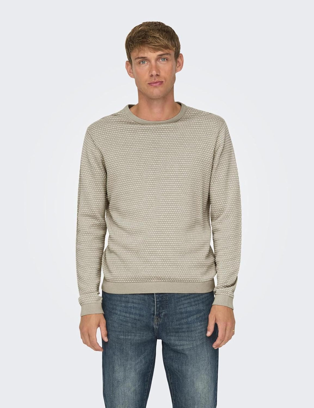 Only & Sons Herren Strickpullover S Silver Lining/Pattern:oatmeal Mel Dots, S Silver Lining/Pattern: