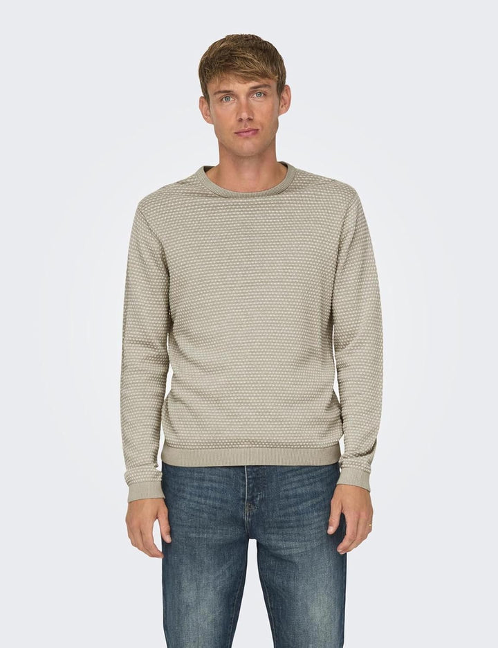 Only & Sons Herren Strickpullover S Silver Lining/Pattern:oatmeal Mel Dots, S Silver Lining/Pattern: