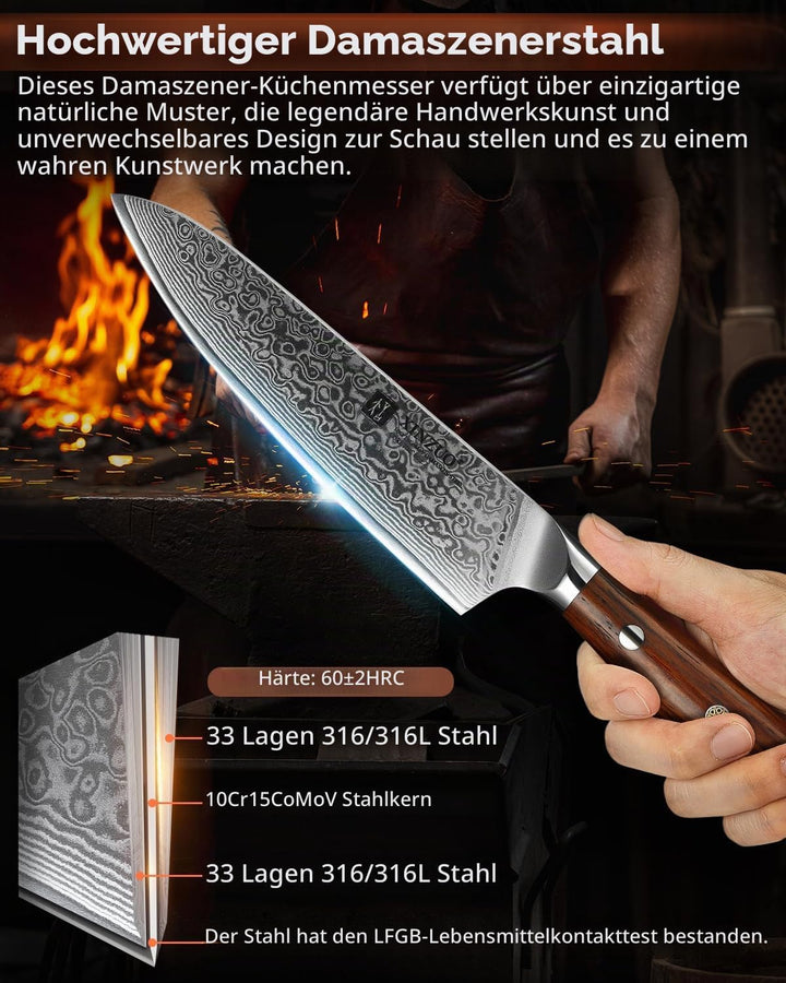 XINZUO Damaststahl Allzweckmesser 13.3cm, Profi Universalmesser Kochmesser Handgeschmiedet Obstmesse