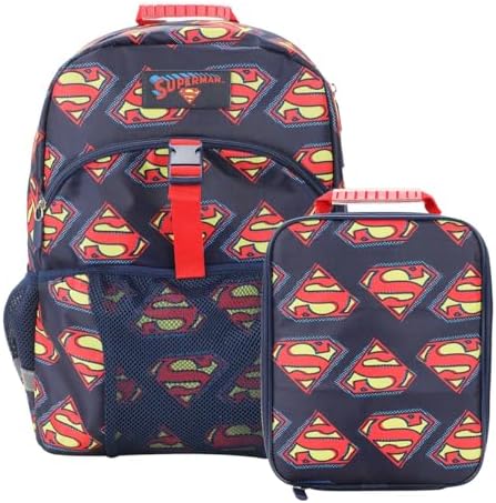 Bioworld 40,6 cm Rucksack und Lunchbox-Set für Schule und Reisen, Superman-Logo, AOP, Marineblau, Su