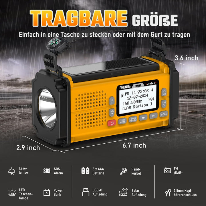 PRUNUS J-924 Digital Radio DAB+/UKW, Kurbelradio Notfall mit 10000mAh Akku, DAB Radio mit Bluetooth,