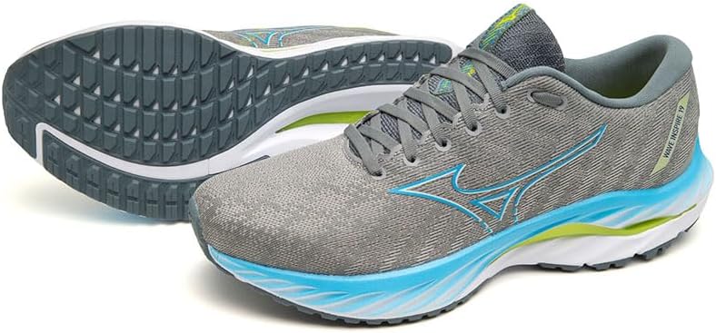 Mizuno Herren Wave Inspire 19Sneaker 46.5 EU Ggray Jblue Bolt2neon, 46.5 EU Ggray Jblue Bolt2neon