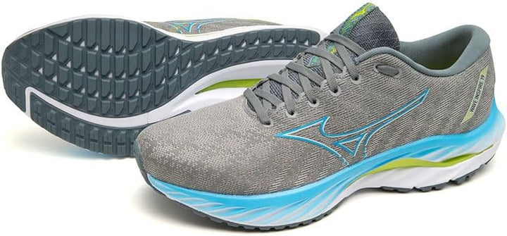 Mizuno Herren Wave Inspire 19Sneaker 46.5 EU Ggray Jblue Bolt2neon, 46.5 EU Ggray Jblue Bolt2neon