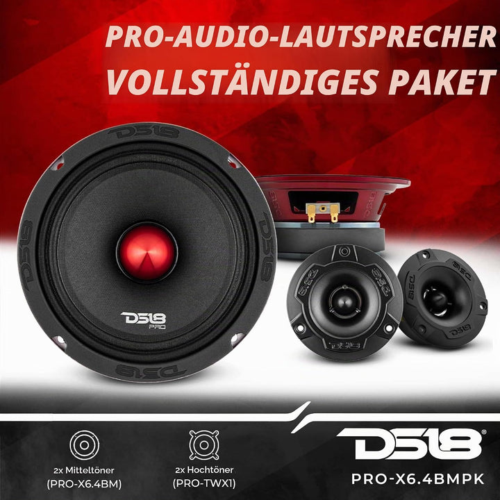 DS18 Car Speaker Tweeters 6.5" Inch 500w Watt 4Ohm Combo Package PRO-X6.4BMPK 16,5 cm PRO-X, 16,5 cm