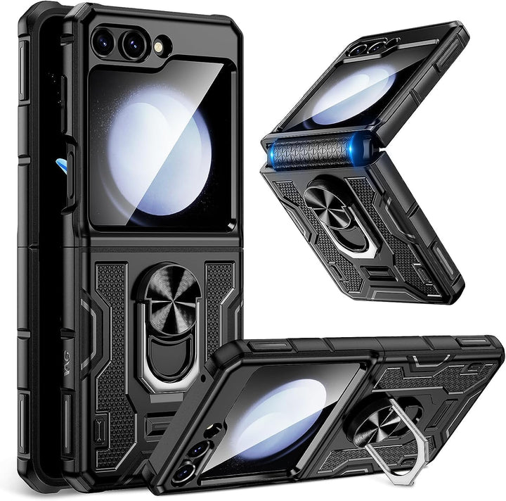 Doeshine Samsung Galaxy Z Flip 5 Hülle mit Magnetisch Ständer & Kameraschutz, Ganzkörper Robuste Sto