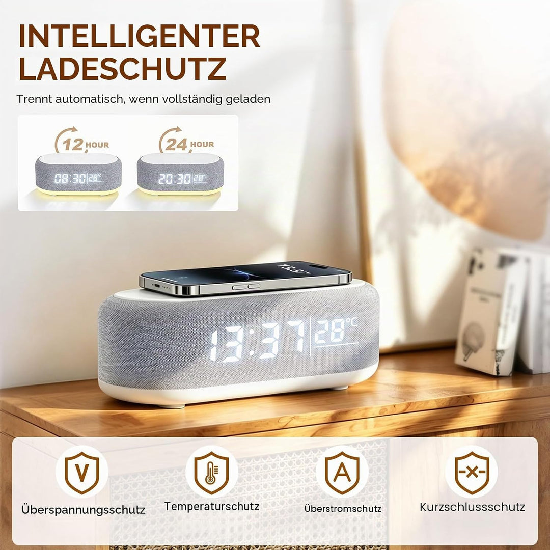 4 In1 Smart Wecker, Digitaler Tischwecker mit Licht und Ladestation, Radiowecker mit Ladefunktion &