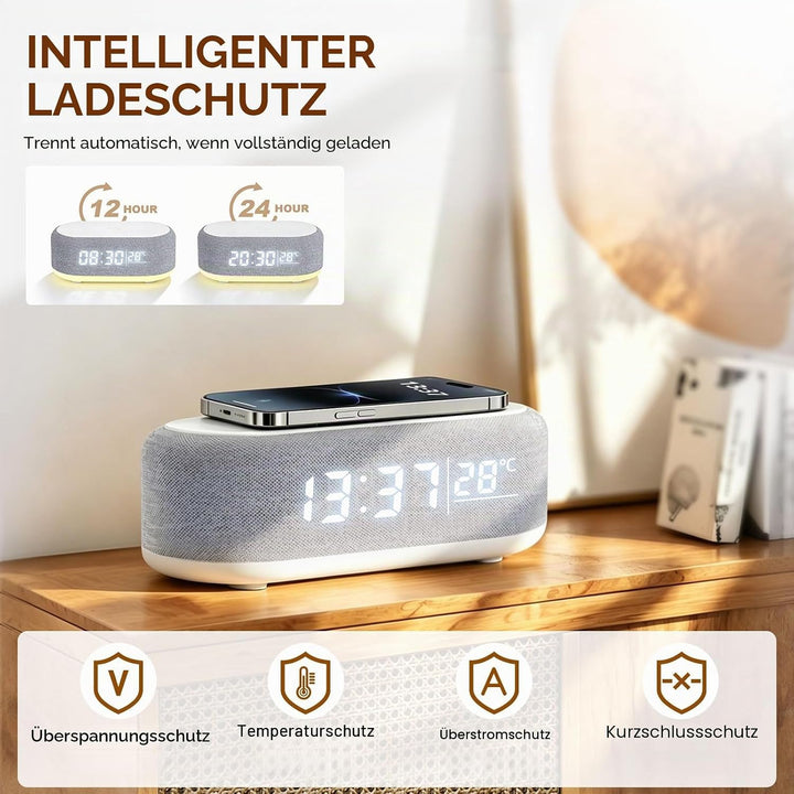 4 In1 Smart Wecker, Digitaler Tischwecker mit Licht und Ladestation, Radiowecker mit Ladefunktion &