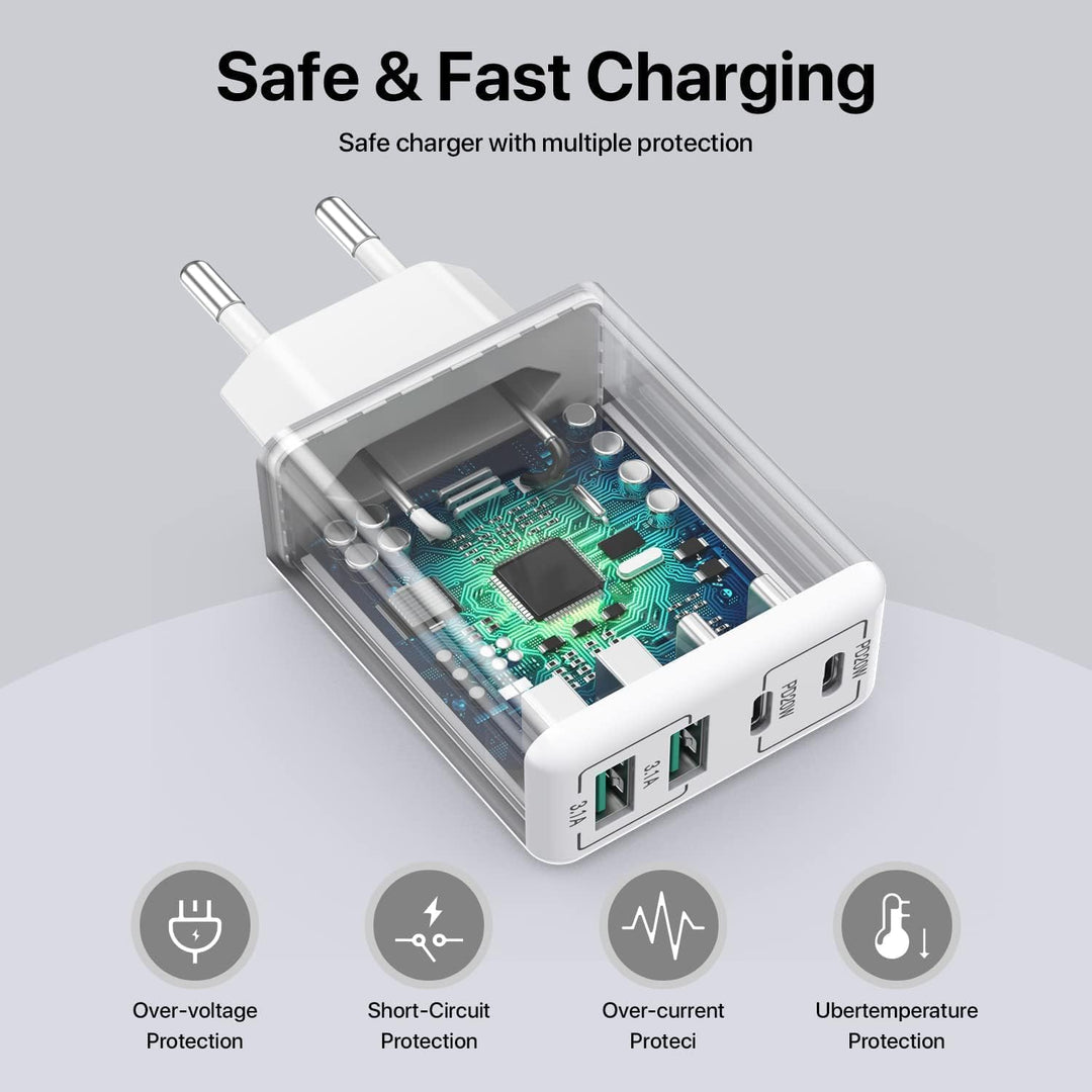4er-Pack USB C Ladegerät 40W Mehrfach, Schnellladegerät PD3.0 Stecker Typ C, USB C Handy Netzteil Wa