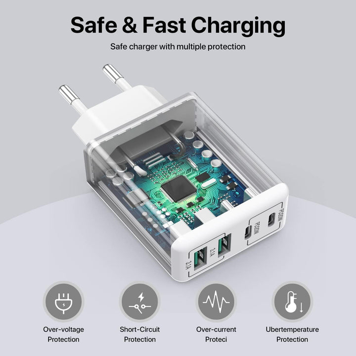 4er-Pack USB C Ladegerät 40W Mehrfach, Schnellladegerät PD3.0 Stecker Typ C, USB C Handy Netzteil Wa