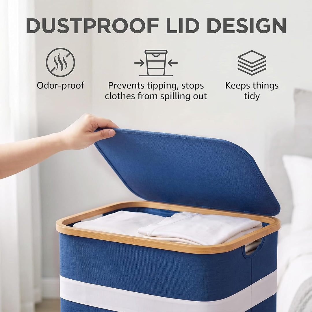 Soontrans Faltbarer Wäschekorb 102L mit Deckel &amp; Wäschesack (Blau) Blau KEINE Fächer, Blau KEINE Fäc
