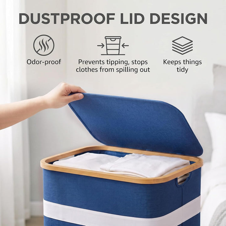 Soontrans Faltbarer Wäschekorb 102L mit Deckel &amp; Wäschesack (Blau) Blau KEINE Fächer, Blau KEINE Fäc