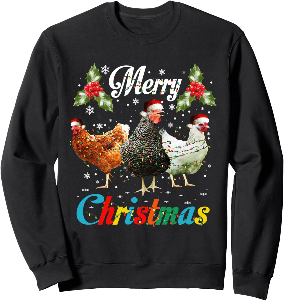 Frohe Weihnachten Hühner Landwirt Santa Hut Niedlich Xmas Li Sweatshirt