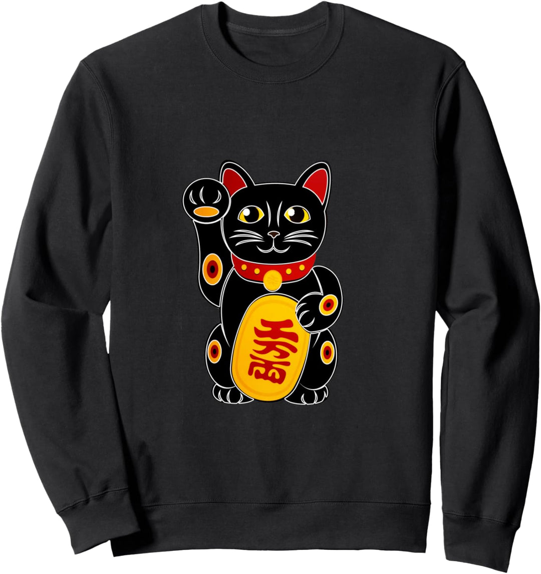 Winkekatze Maneki Neko Lucky Yoga Cat Katze Glücksbringer Sweatshirt