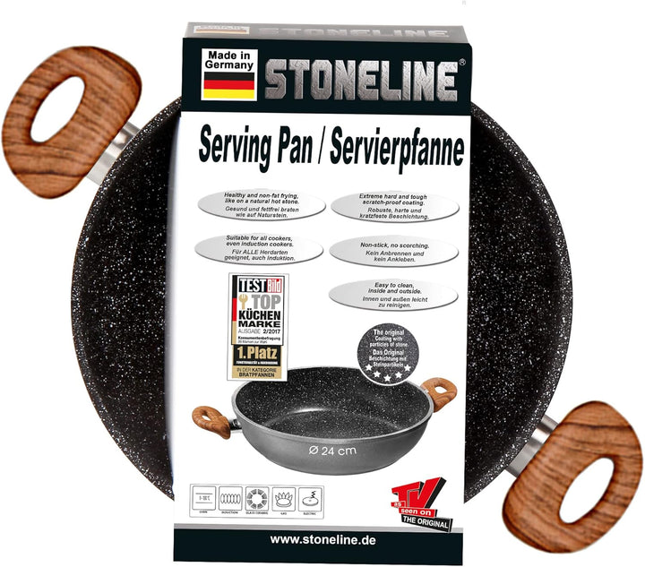 STONELINE® Back to Nature Servierpfanne 24 cm, Made in Germany, auch für öl- und fettfreies Braten,