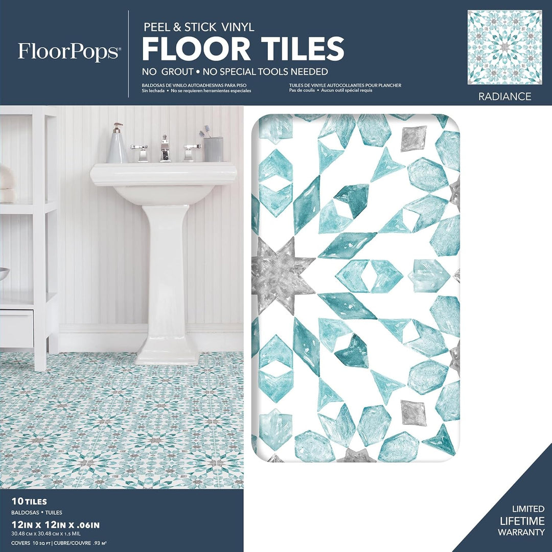 Wallpops FP2949 Radiance Abziehen und Aufkleben Bodenfliesen, blau, 12 x 12 inches
