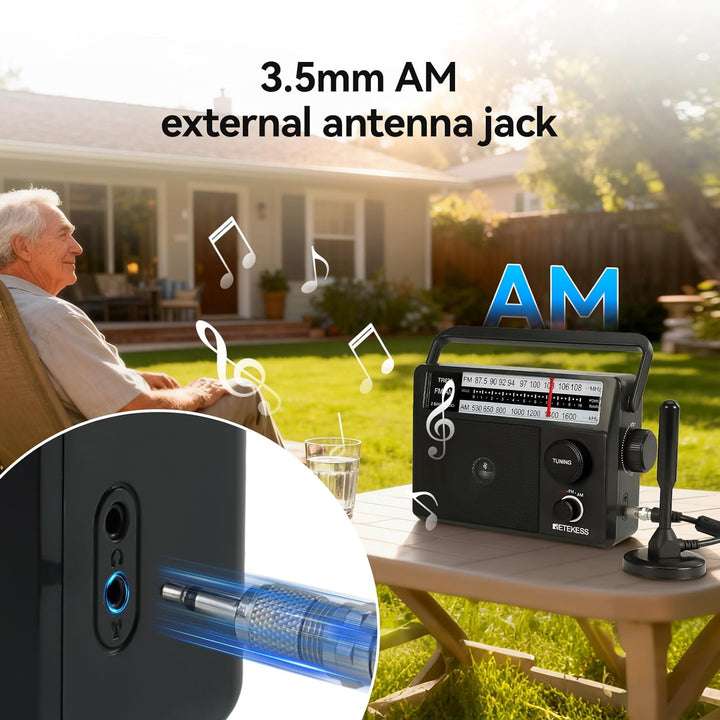 Retekess TR633 Tragbares Radio, AM FM -Radio -Netze und Batterie, Transistor, Kopfhörerbuchse, gross