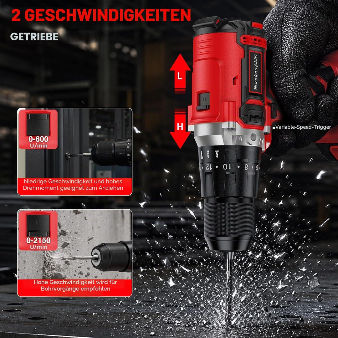 119Nm Bürstenloser Akkuschrauber mit Schlagbohrfunktion &amp; 2x21V 4.0Ah Akkus | Kompatibel mit Makita