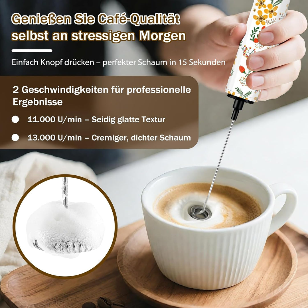 Milchschäumer Elektrisch USB-C mit 5 Wechselbaren Edelstahl-Schneebesen–2 Einstellbare Geschwindigke