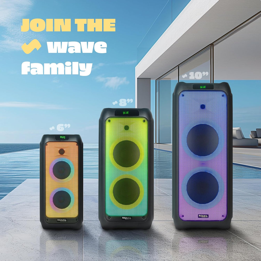 Ibiza - WAVE6-250W/2x5.25" Batterielautsprecher mit Bluetooth, USB und microSD - WAVE LED Effekt und