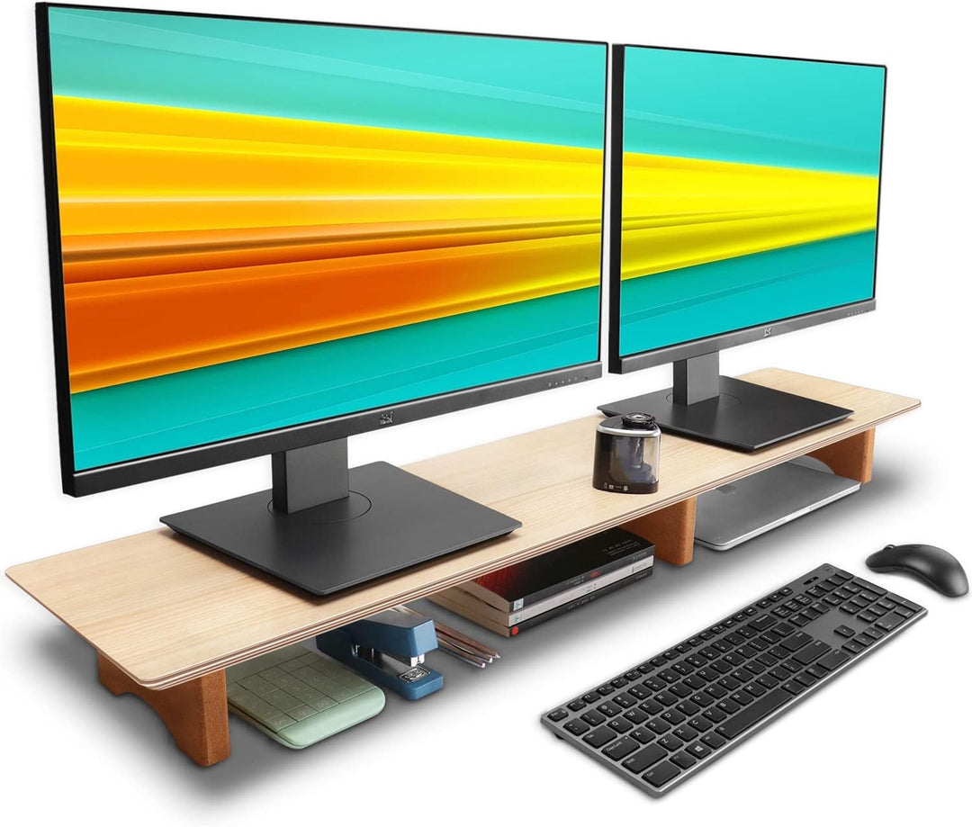 Aothia Grosser Monitor-Ständer für Computerbildschirme,Holz-Riser mit nachhaltigen Korkblockbeinen f