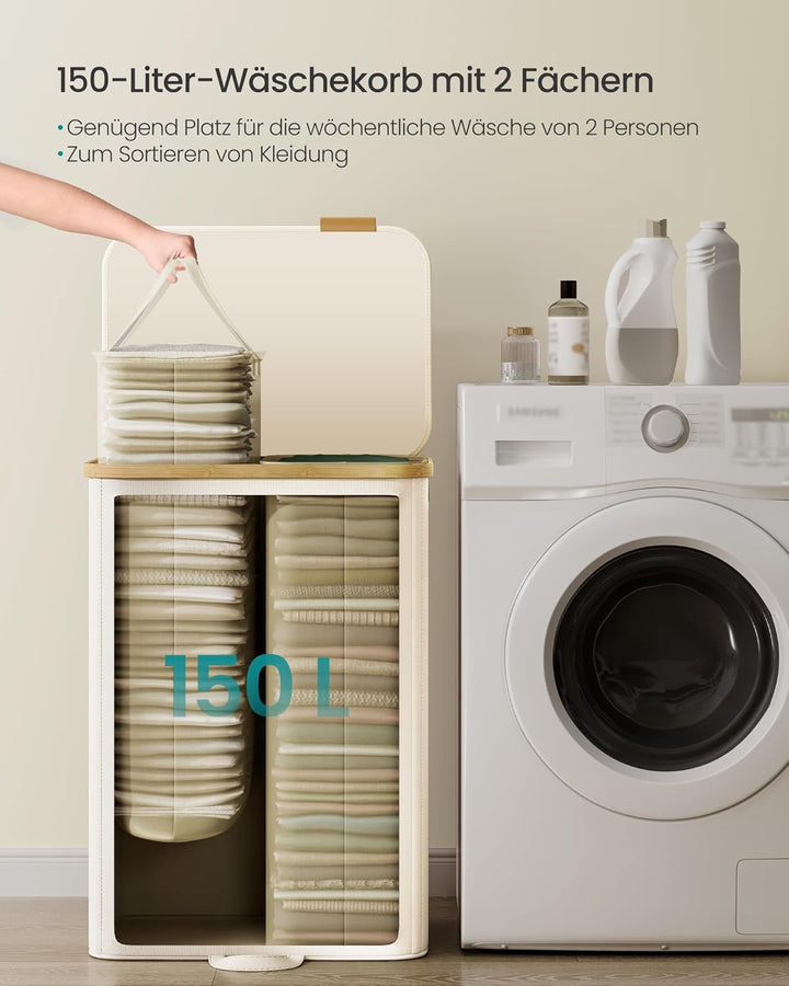 SONGMICS Wäschekorb mit Deckel, Wäschesammler, Wäschesortierer, Wäschetonne, Wäschesack herausnehmba