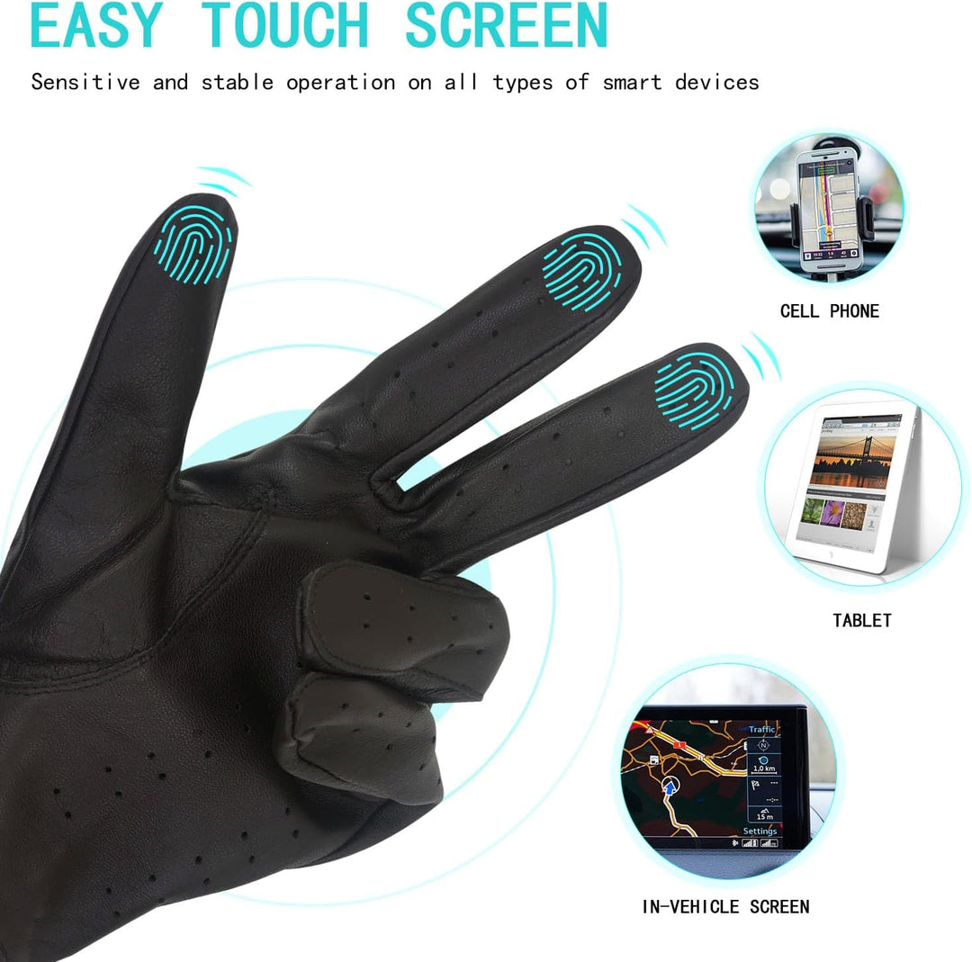 ZLUXURQ Herren Luxus 100% Schaffell Fahrhandschuhe-Weiches hochwertiges Leder, Small(20.4-21.6cm) Du