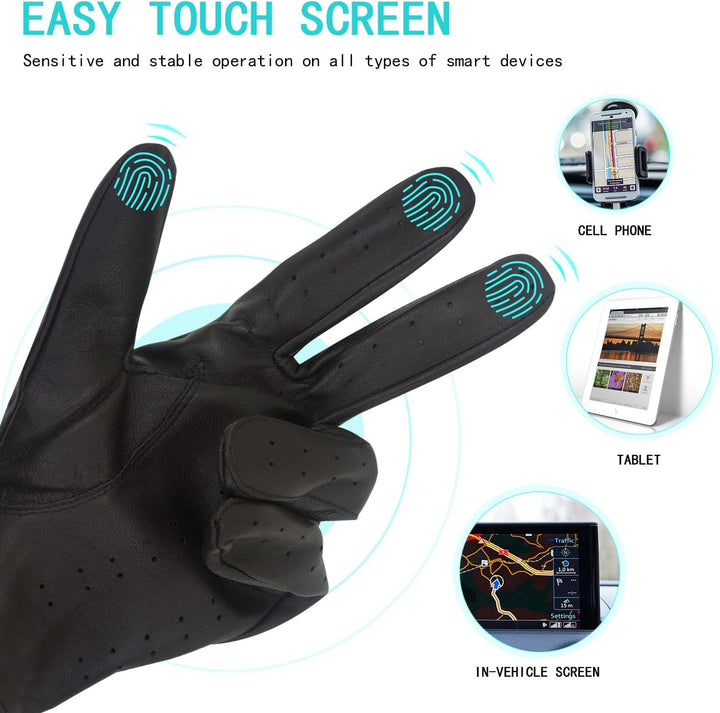 ZLUXURQ Herren Luxus 100% Schaffell Fahrhandschuhe-Weiches hochwertiges Leder, Small(20.4-21.6cm) Du