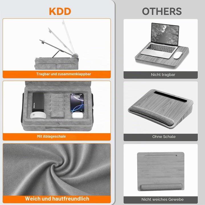KDD Laptopkissen Schoss mit Aufbewahrung, Laptop Tisch für Bett/Sofa/Couch, Verstellbarer Laptop Unt