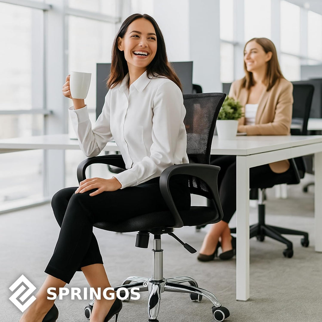 SPRINGOS Drehstuhl Bürostuhl verstellbar mit Mikroschnellgewebe, ergonomischer Lendenstütze, chromie