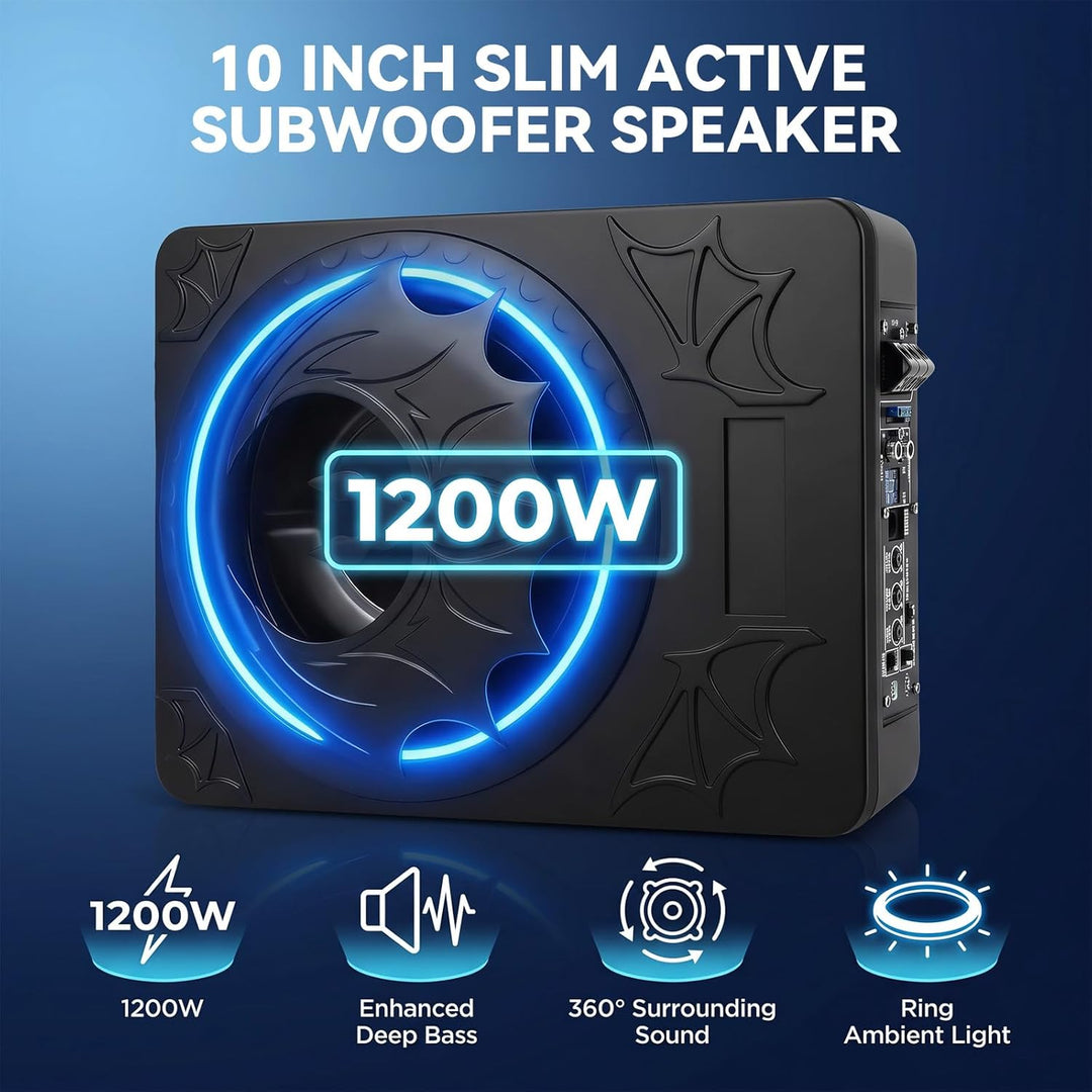 SIXWIN 1200W Subwoofer, 10 Zoll Schlanker Unter-Sitz-Subwoofer für Autos und Verstärker-Paket,Car Au