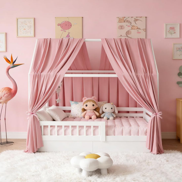 RANJIMA Hausbett Himmel, Betthimmel Hausbett Musselin mit 2 Stück Betthimmel Traumhafte Hausbett Dek