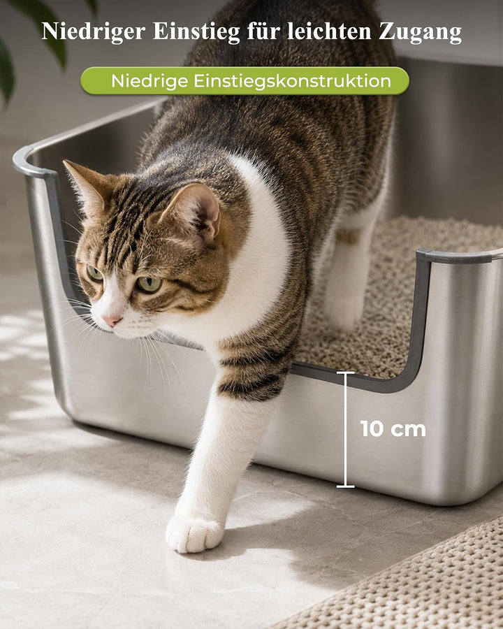 Katzenklo Edelstahl niedriger Einstieg, Katzentoilette mit hoher Rand 20CM. | 50x35cm Metall Katzent
