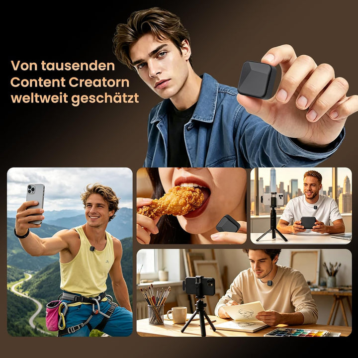 Wireless Lavalier Mikrofon mit Ladecase, 100m Reichweite, KI-Rauschunterdrückung, Clip-On Ansteckmik